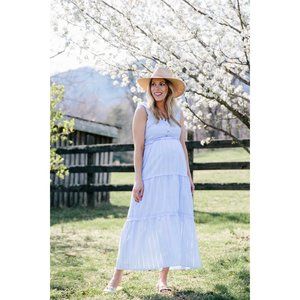 Nom Maternity/Nursing Women's Blue Emma Tiered Maxi Dress Medium